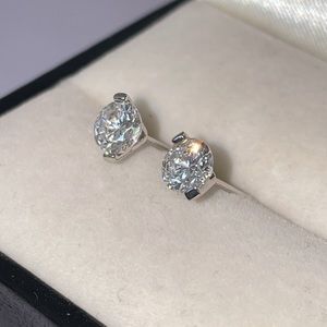 Solid 14K White Gold 1.00CTW Faux Diamond Round Cut Solitaire Stud Earrings